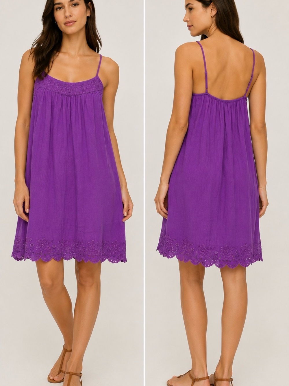 GAP Purple Eyelet-Hem Spaghetti-Strap Chemise Dress